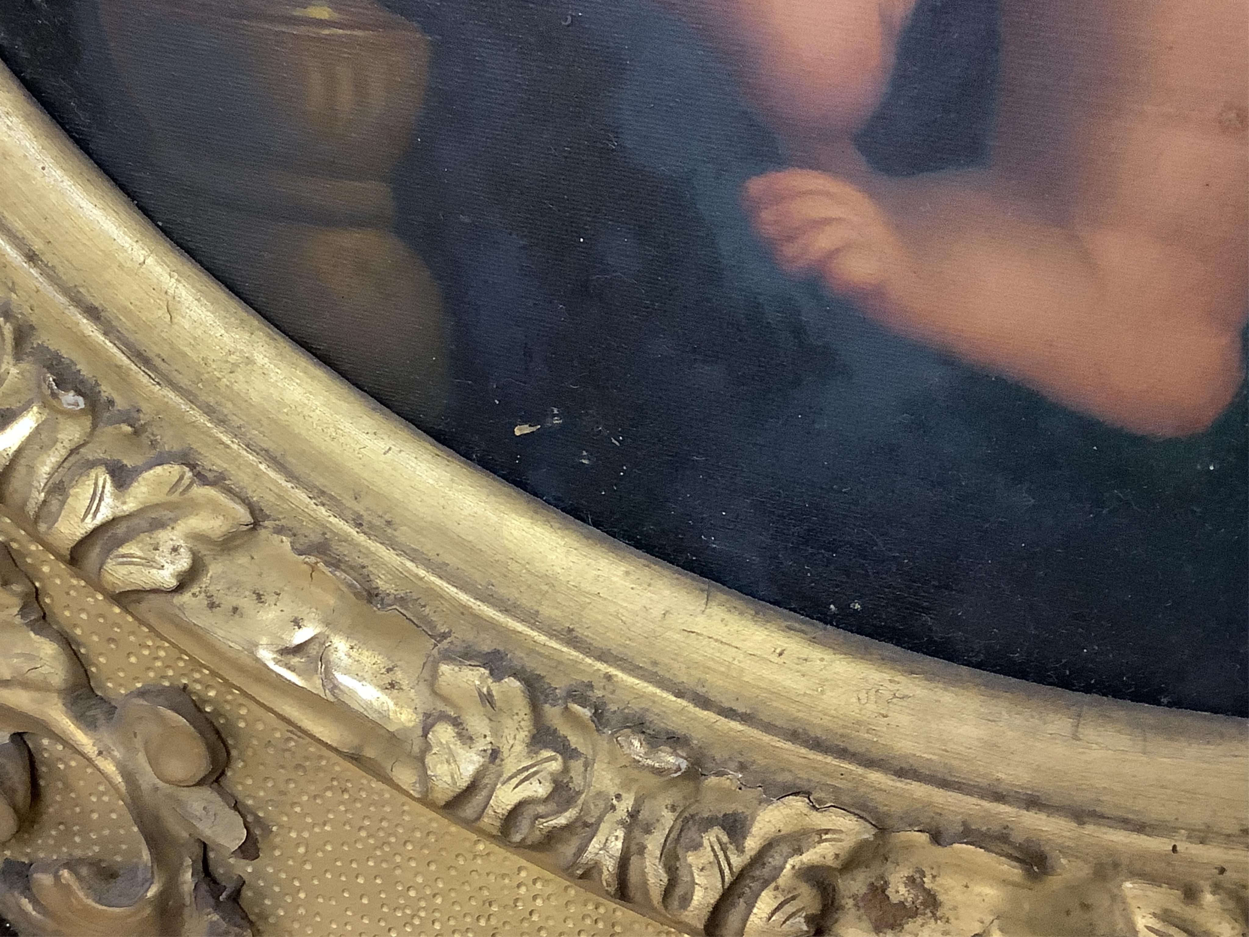 After Raphael (1483-1520), tondo oil on canvas, Madonna and chair, 38cm diameter, housed in ornate gilt frame